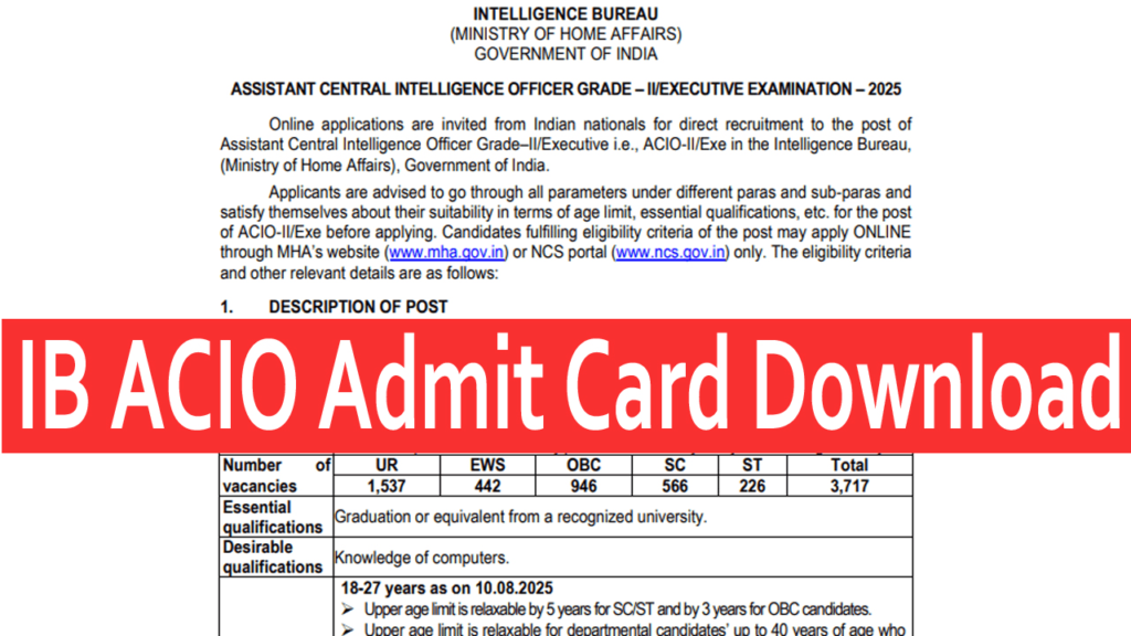 IB ACIO Admit Card