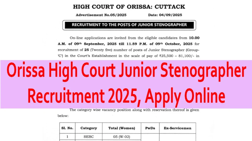 Orissa High Court Junior Stenographer